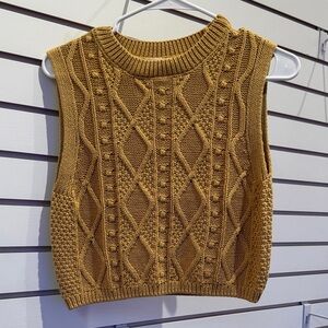 Double Zero Mustard Cable Knit Crop Sweater Vest